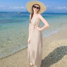 Women 100 Silk dress Beach dress 100% Natural Silk solid beige dress Holiday summer dresses